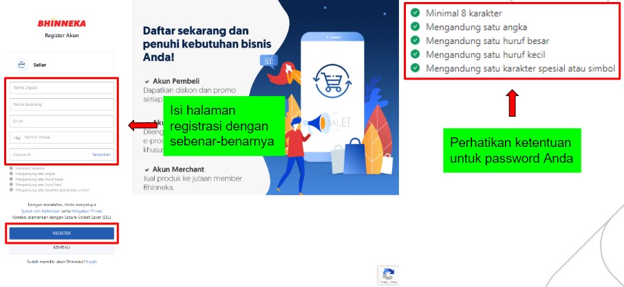 Buat password akun toko di website bhinneka