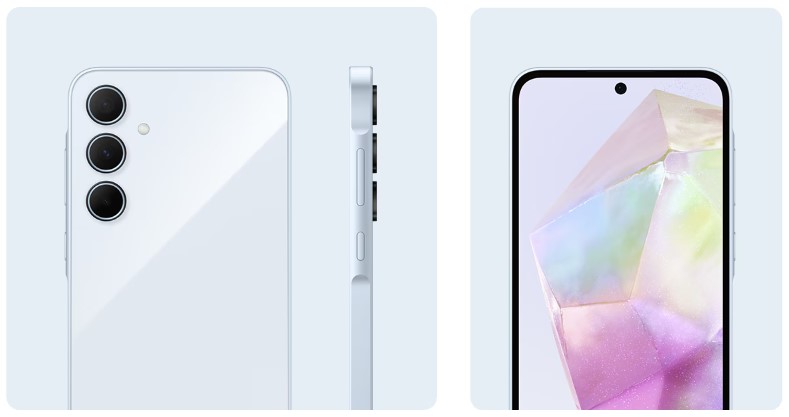 Desain bodi Samsung Galaxy A35 5G warna Iceblue Desain bodi Samsung Galaxy A35 5G warna Iceblue